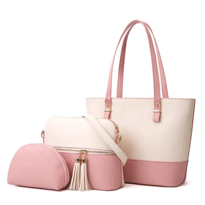 Women's PU leather textured hand beg set