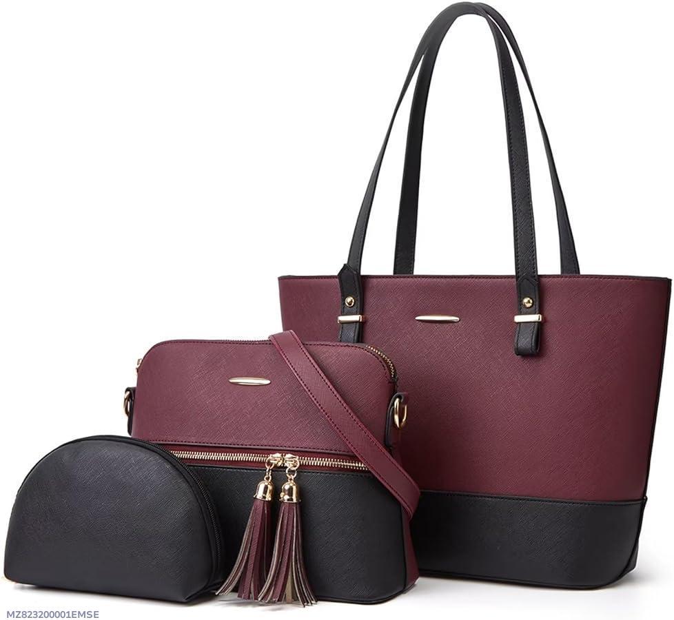 Women's PU leather textured hand beg set
