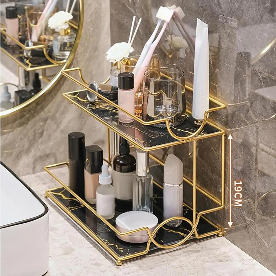Golden metal makeup organizer unlimited storage solutions for organized makeup